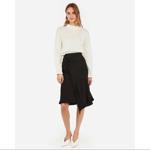 high waist, front twist asymmetrical midi skirt